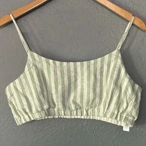 Calliope Green White Striped Cropped Cami Top Size M